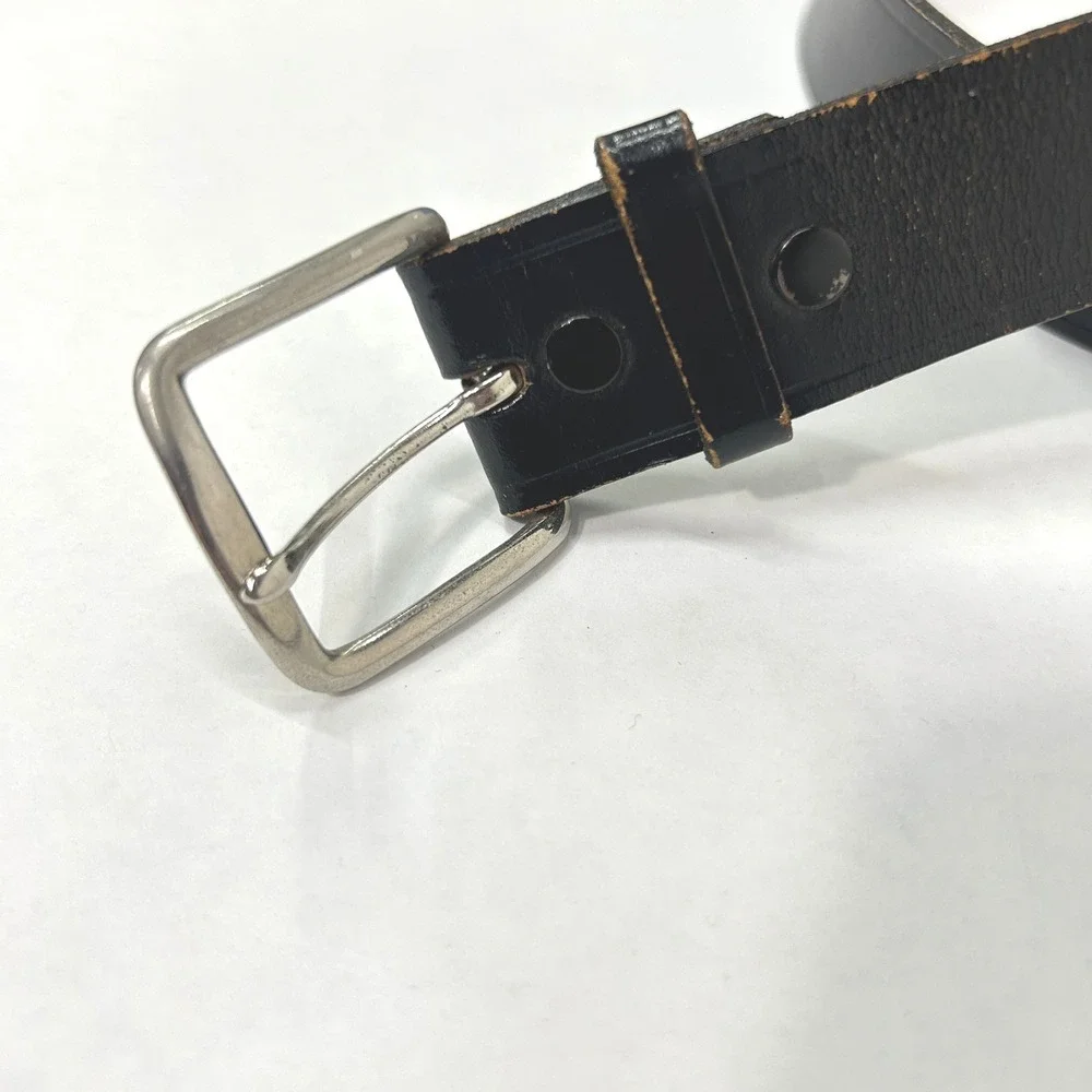Men's Black Leather Belt Size 36 Silver Buckle Top‎ Grain Cowhide Quiet Luxury